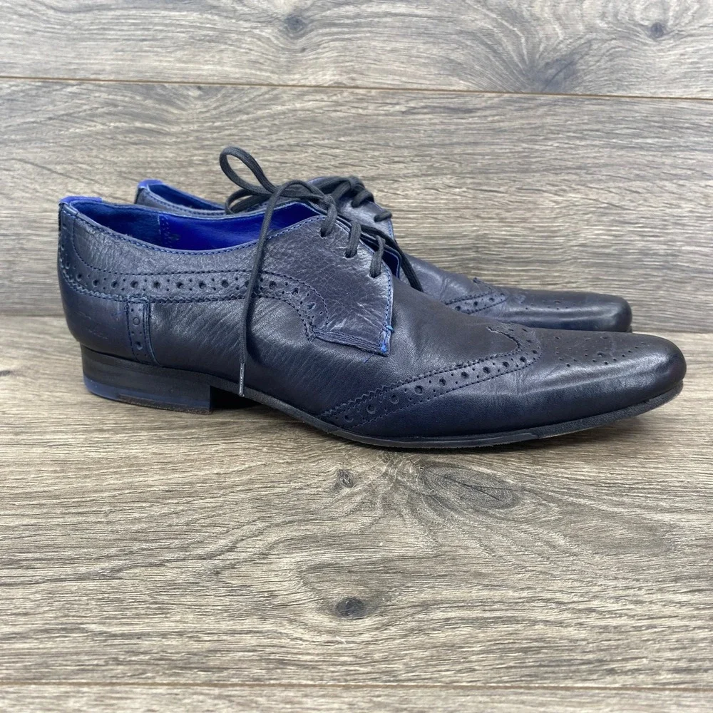 Ted Baker Hann Wingtip Oxford Mens 7 Navy Blue Leather Brogue Dress Shoes